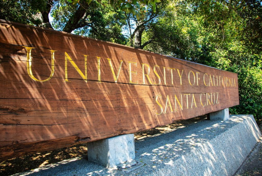 UCSC nameplate at campus entrance.