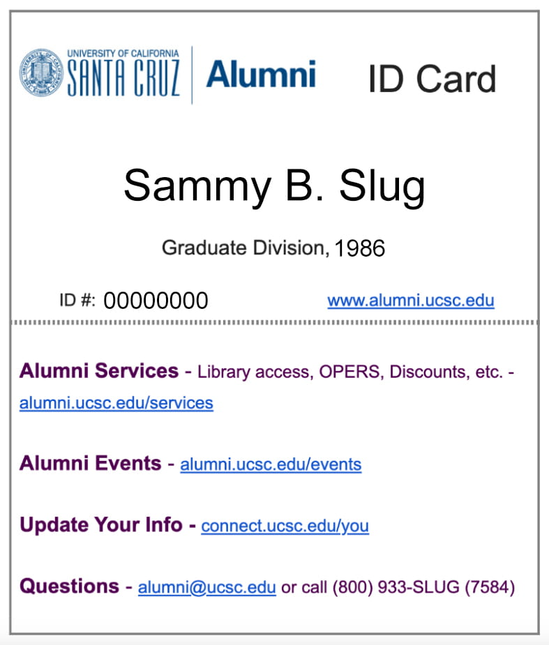 Mockup of a UCSC Alumni ID Card