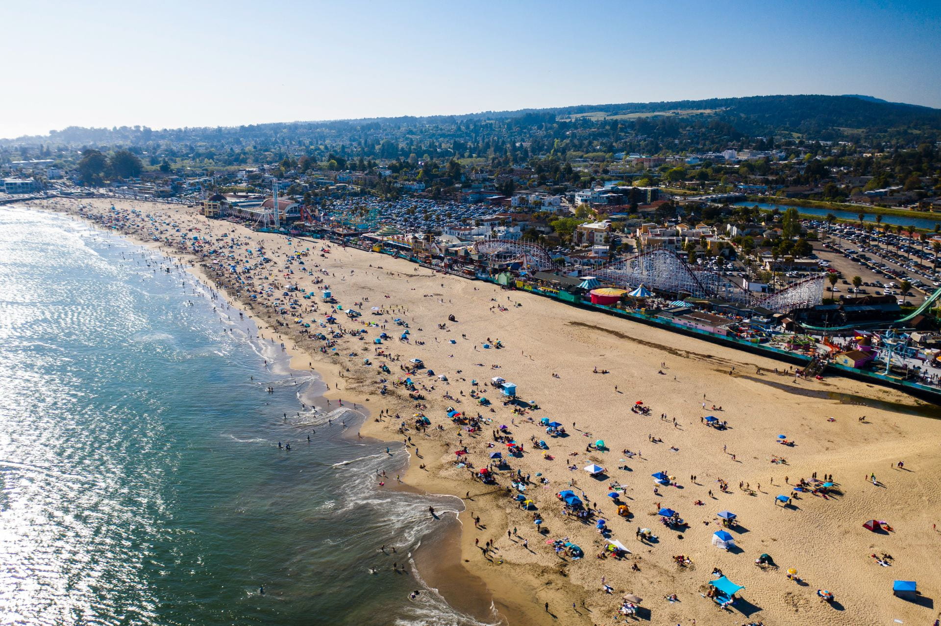 Aerial view of Santa Cruz Beach Boardwalk.